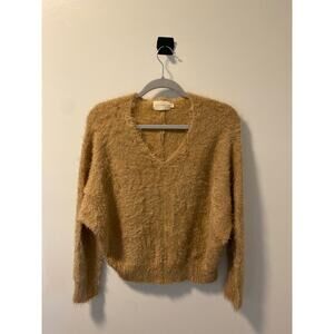 Dreamers Brown Fuzzy V-neck Long Sleeve Sweater-Size L